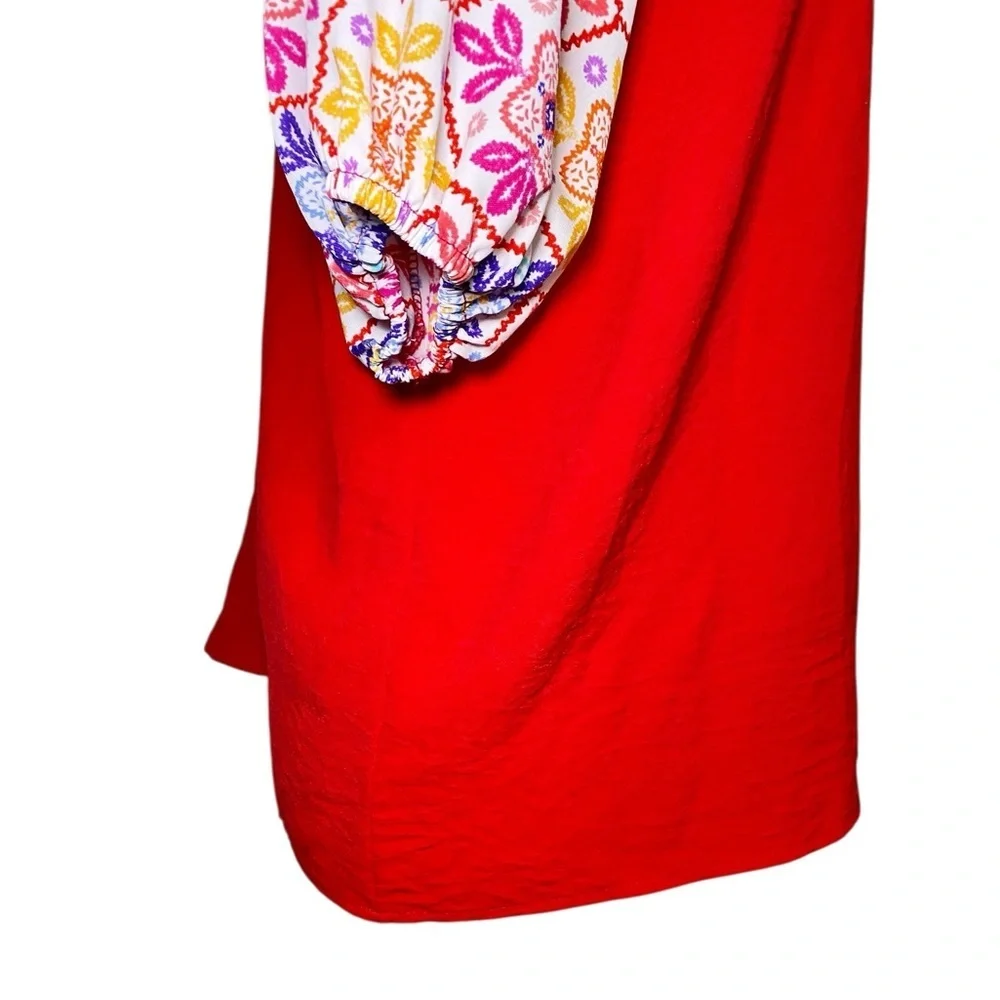 Haptics Red Women's Top with Multicolor Sleeves - Picture 6 of 12